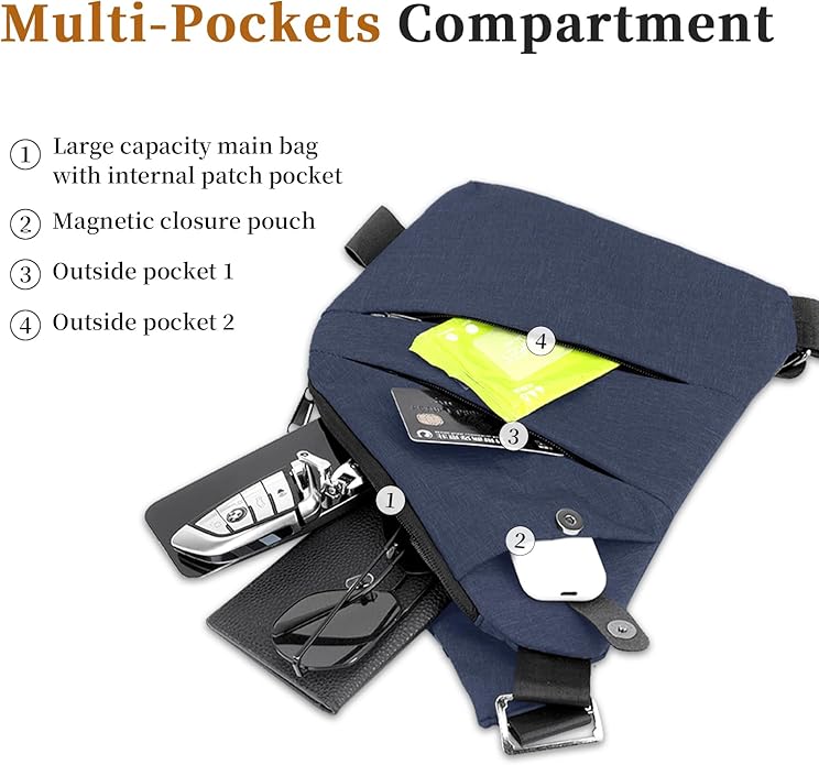 Anti Theft Crossbody Travel Bag for Women Men,Multi-pocket Crossbody Bag,Slim Sling Bag with Adjustable Strap