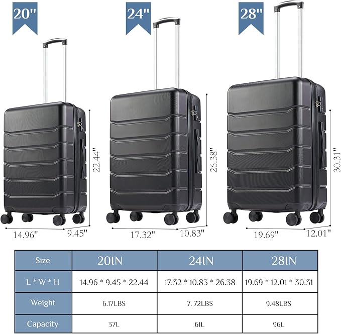 OLIXIS 28 Inch Luggage, Hardside Checked Suitcase with Spinner Wheels, Lightweight ABS Hard Shell Travel Luggage, TSA Approved Lock, Expandable Large Suitcase for Business & Travel–Black