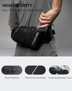 WATERFLY Fanny Pack Waist Bag: Hiking Water Bottle Holder with Strap Waist Pack for Women Men Hydration Hip Packs for Running Walking Traveling-Black