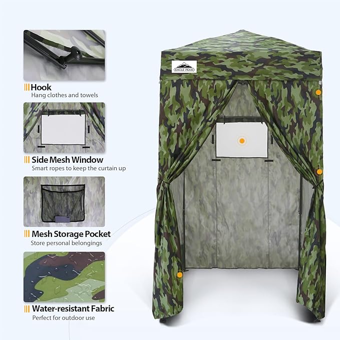 EAGLE PEAK Flex Ultra Compact 4x4 Pop-up Canopy, Sun Shelter, Changing Room, Portable Privacy Canopy Cabana for Pool, Fashion Photoshoots, or Camping, Camo