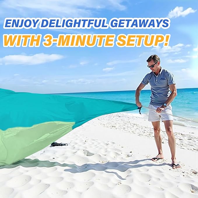 Beach Sun Shade Canopy,Beach Pop up Tent Sun Shade Sail for 8 People,Relying On Wind Power Umbrella Only 4 Lbs