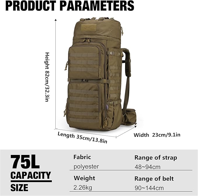 Mardingtop 75L Molle Hiking Internal Frame Backpacks with Rain Cover for Camping,Backpacking,Travelling