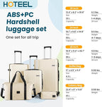 Hoteel 5 Piece Luggage Set (4-YEAR WARRANTY) ABS+PC Hardshell Carry on Suitcase with Spinner Wheels & TSA Lock for Men and Women, Rolling Suit Case for Plane, Travel, Business, Beige (20/24/28/DB/TB)
