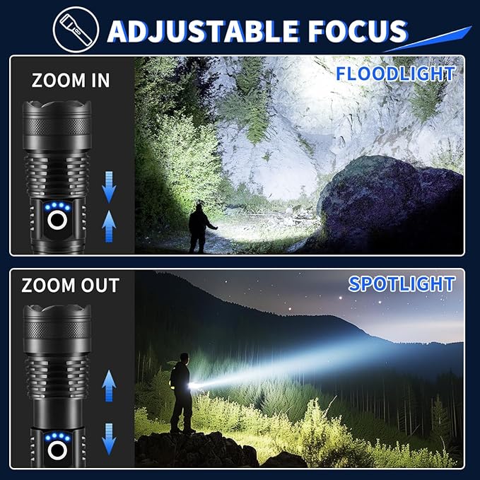 3Pack Rechargeable Flashlights High Lumens, Super Bright Flashlight, 5Modes LED Flashlight Rechargeable, Adjustable Tactical Flashlights High Powered, Flash Lights for Emergency Camping Home