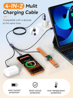 Travel Essentials for Apple Watch Charger, Dual USB C Multi Charger Cable for iWatch/for iPhone 17-12,4 in 2 USB A/C,2*Type-C,Lightning,iWatch Charging Cord,Vacation RV Camping Essentials-5FT Black