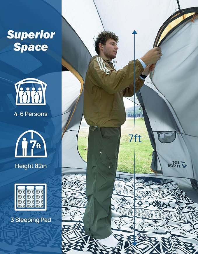 JOYTUTUS SUV Tent for Camping with Rainfly, Double Door Design Car Tent with Aluminum Poles, SUV Tailgate Tent with Waterproof PU2000mm Double Layer for 4-8 Person, Orange