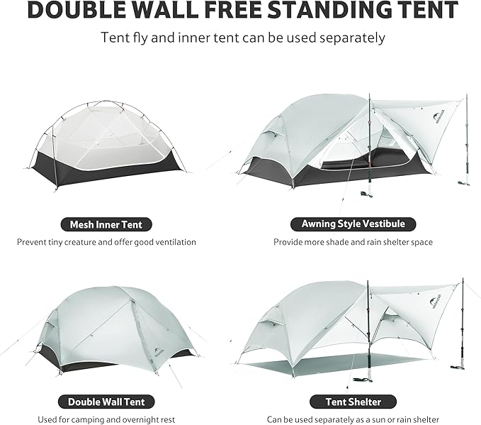 Naturehike Mongar UL 1-2 Person Backpacking Tent,15D Nylon Waterproof Ultralight One Person Two Person Tent with Footprint