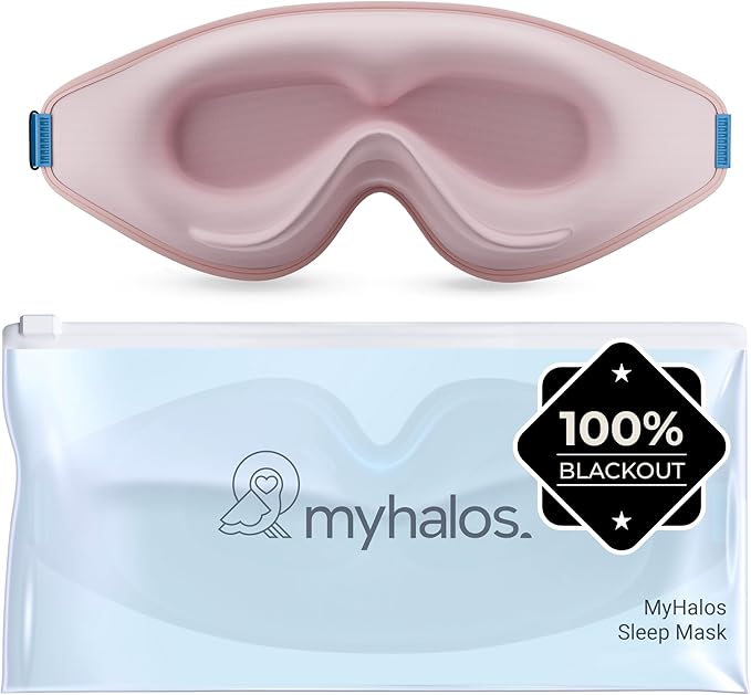 MyHalos® Sleep Mask - Eye Masks for Sleep - 100% Blackout Sleeping Mask for Women, Men & Side Sleepers - 3D Sleeping Eye Mask for Zero Pressure - Award Winning Design, Eyelash Friendly & Breathable