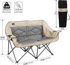 Northroad Folding Loveseat Camping Chair Portable Double Duo Full Padded Garden Chair for 2 Person Sofa w/ 2 Cup Holder,Wine Glass Holder,Mesh Storage,Support 600lbs for Picnic Beach Travel (Beige)