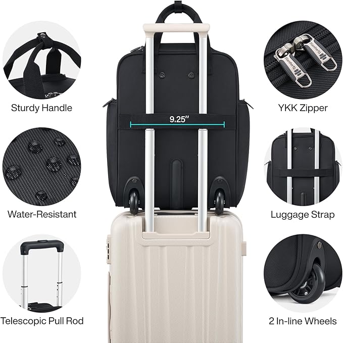 Hanke Softside Expandable Underseat Carry On Luggage for Airplanes,Travel Luggage Rolling Bag Personal Item Bag Small Suitcase,Black,16-Inch