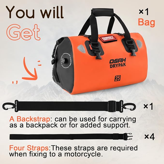 Waterproof Duffel Bag - Motorcycle Dry Bag Tail Bag with Large Storage Space, Waterproof Luggage Duffle Bags with Outer Mesh Zipper Pocket for Camping, Kayaking, Fishing & Traveling