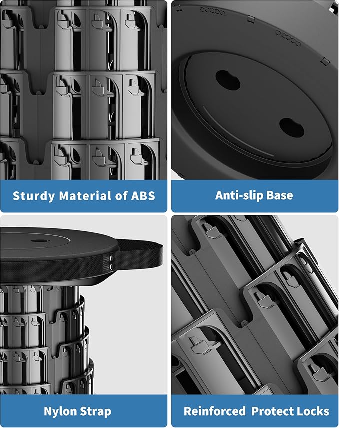 2PCS Upgraded Collapsible Stool with Removable Cushion & Waterproof Carry Bag - Portable Folding Stool for Adults, Camping, Fishing, Hiking - Lightweight Yet Sturdy Max 400lbs