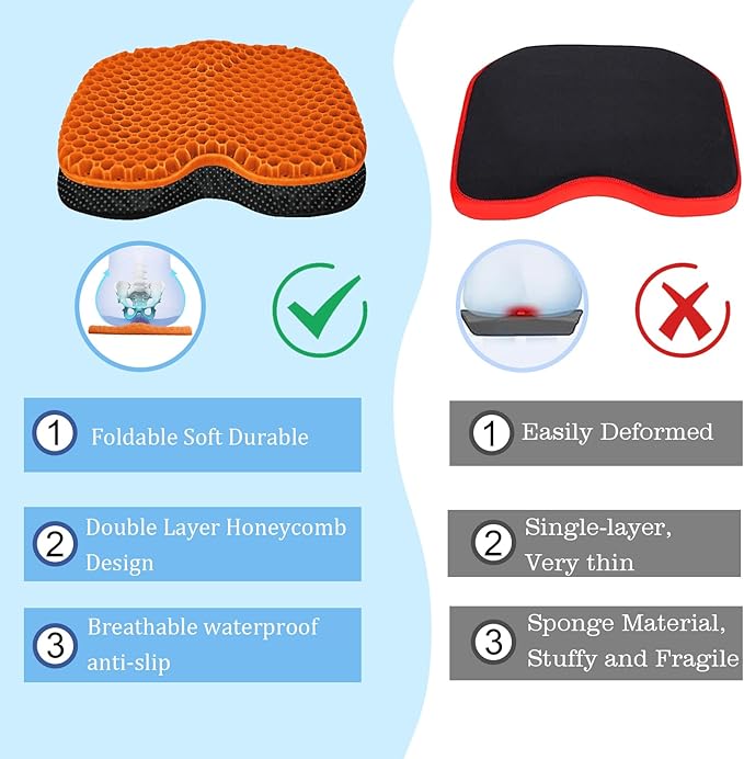 NEW-Vi Anti-Slip Kayak Seat Cushion - Waterproof Thicken Gel Boat Kayak Canoe Rowing Stadium Pad for Sit in Kayak Chair Kayak Accessories Equipment Gear for Fishing Kayak