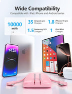 Portable Charger Power Bank with Built-in Cable & AC Plug, 10000mAh Fast USB-C Charger, Slim Mini Battery for iPhone 16/15/14/13/Pro/Max & All USB-C Devices