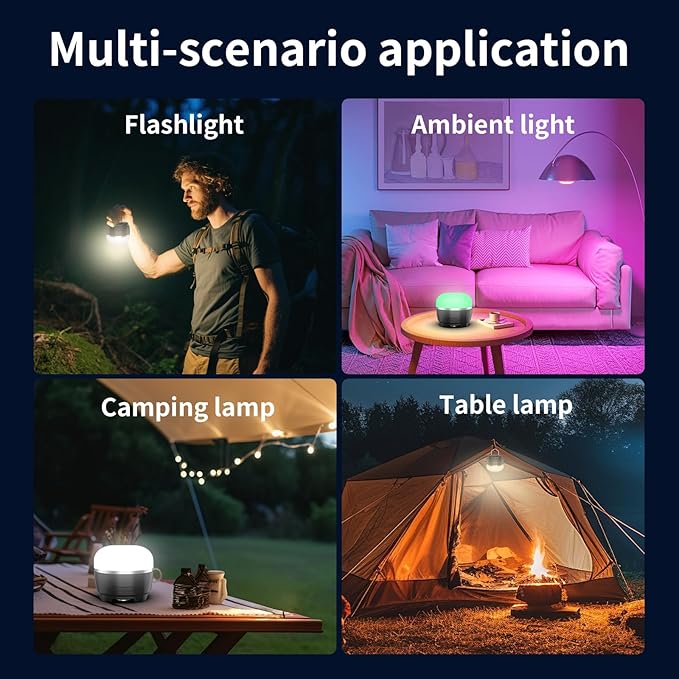 1000LM Camping Lantern Rechargeable, 11 Light Modes with RGB Color Changing Camping Lights, Portable Tent Light with Magnetic Base, Waterproof Emergency Hanging Light for Hurricane, Home, Camping