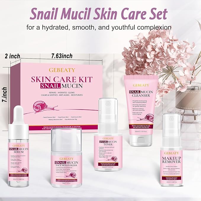 Skin Care Set for Women Teens W/Korean Snail Mucin Extract,5 Pcs Anti Aging Skincare Set, Moisturize, Repair, Soothe, Hydrate, Glass Skincare Kit,Self Care Gifts for Women Mother Mom Wife Teenage Girl