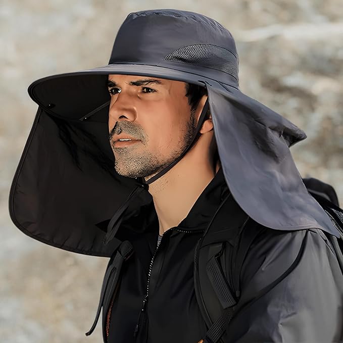 Fishing Hat for Men&Women,Outdoor UV Waterproof Wide Brim Bucket Hat,UPF50+ Sun Hat with Neck Flap