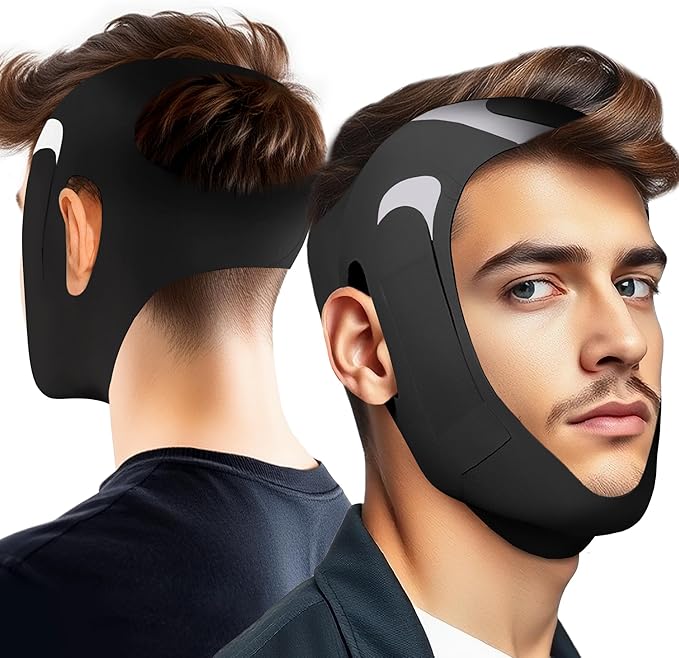 Anti-Snoring Chin Strap, Adjustable Chin Strap for Sleeping, Anti Snore Solution, Snoring Stopper, Chin Strap for Mouth Breathing Prevention (Black)