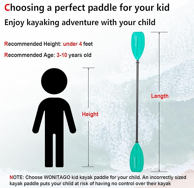 Kayak Paddles for Kid with Aluminum Shaft and PP Blade, Floating Kayaking Oars for Youth and Junior, Adjustable 163-183cm/64-72 Inches