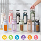 BLUEGO 64oz Water Bottle Glass with Stainless Steel Handle Large Water Bottle with Time Markers and Silicone Sleeve Half Gallon Water Jug BPA Free for Gym Daily Use, White