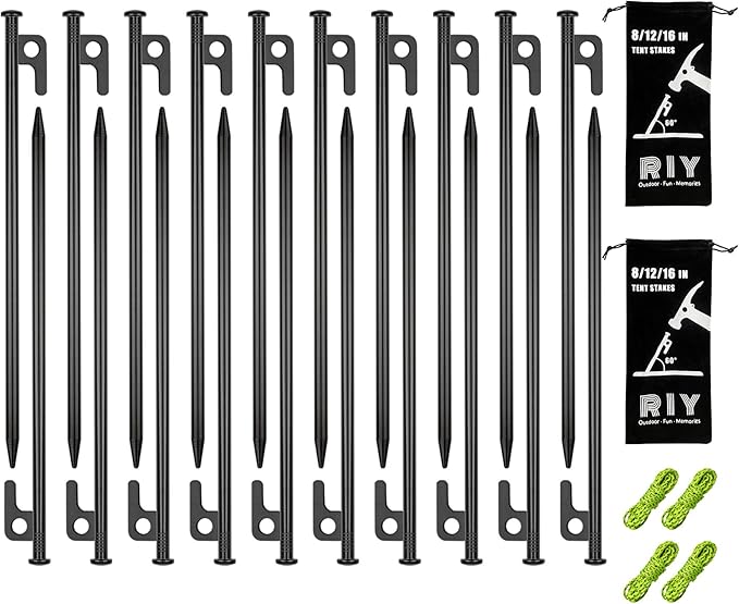 20 Pack 12 inch Tent Stakes Heavy Duty Metal Tent Pegs for Camping Steel Tent Pegs Unbreakable and Inflexible