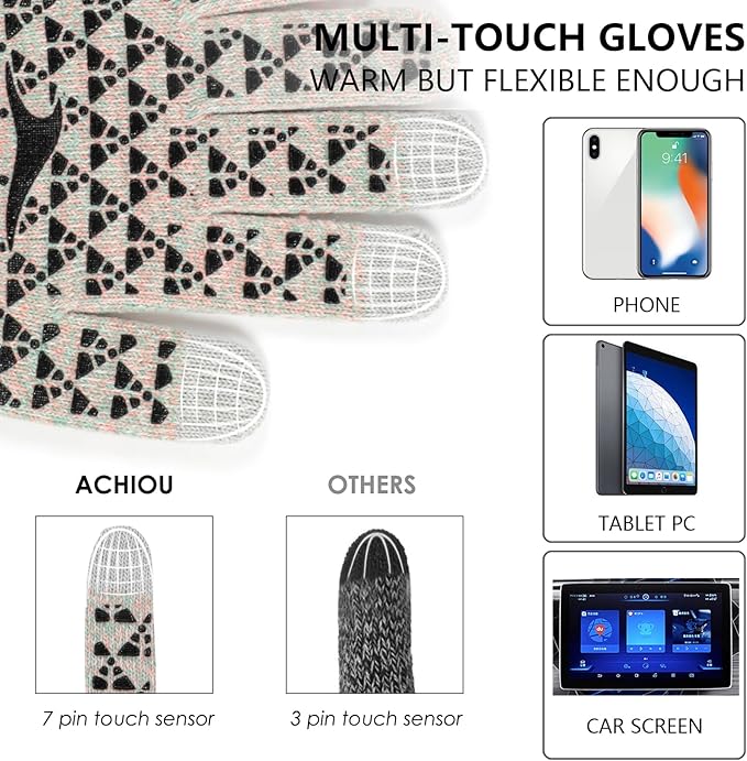 Achiou Winter Gloves, Glove for Men Women, Upgraded Touch Screen Texting Warm Running with Thermal Soft Knit Lining