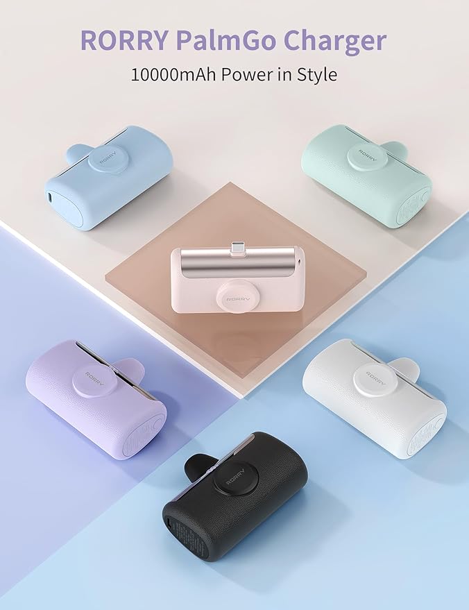 RORRY PalmGo Portable Charger, 10000mAh PD 22.5W Fast Charging Mini Power Bank with Built-in USB C Connector, 3-in-1 Battery Pack for iPhone 17/16/15 Pro/Max, Apple Watch Ultra/11/10/SE, iPad, Blue