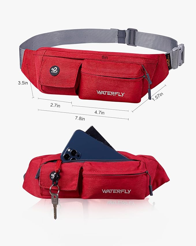 WATERFLY Fanny Pack for Women Men Water Resistant Small Waist Pouch Slim Belt Bag with 4 Pockets Lightweight Crossbody Chest Bag Fit All Phones, 11.02 x 2.1 x 4.3 inch,11.02 x 2.1 x 4.3 inch
