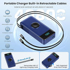 Portable Charger 40800mAh Power Bank with 2 Built-in Retractable Cables,25W PD Fast Charging Phone Charger with iWatch Charger,5 Output 2 Input LCD Display Battery Pack for iPhone 16/15,Android (Blue)