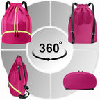 Hoedia Sports Drawstring Backpack - String Swim Gym Bag with Shoes Compartment and Wet Proof Pocket for Women&Men