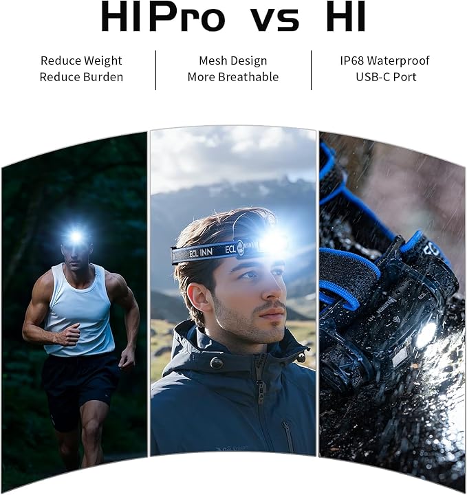 WUBEN H1 Pro Rechargeable Headlamp, 1200 High Lumen Ultra Bright LED Head Lamp, 11 Modes 180°Adjustable IP68 Headlight with Red Light for Outdoors Camping Hunting Hiking Running Fishing Gear