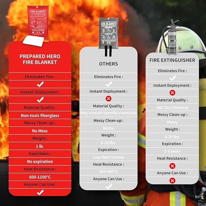 Home Emergency Fire Blankets, (39.3 * 39.3”) 1PACK Fire Blanket for Kitchen, Fireproof Fiberglass Fire Safety Blanket.