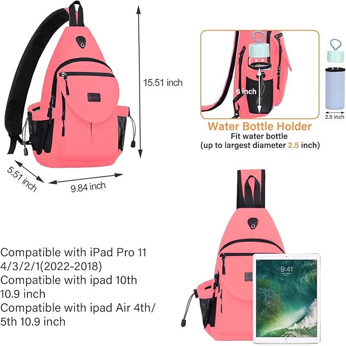 MOSISO Sling Backpack,Canvas Crossbody Hiking Daypack Bag with Anti-theft Pocket, Cherry Pink