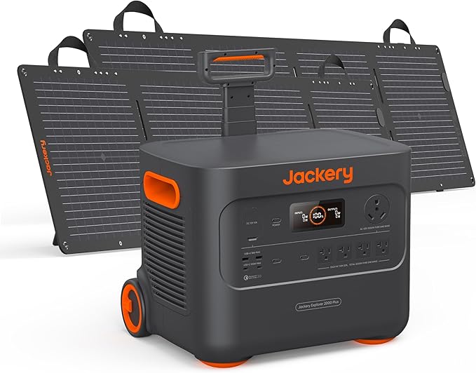 Jackery Solar Generator 2000 Plus with 2x100Wmini, 2042Wh LiFePO4 Battery, 3000W AC Output, Expandable to 24kWh, Fast Charging in 2H, for Outdoor RV Camping and Home Emergency