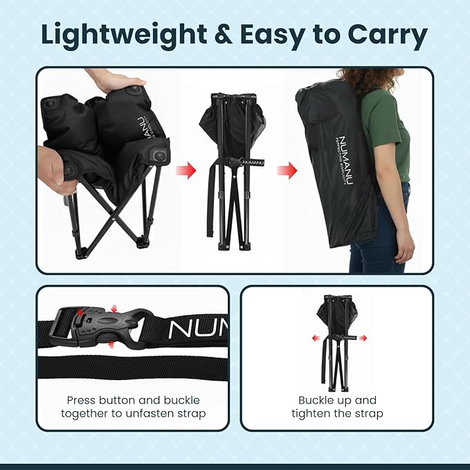 NUMANU Oversized Padded Camping Stool for Adults, Thick Padded 18.5" Heavy Duty Outdoor Camp Chairs with Anti-Slip Feet & Carry Bag, Folding Ottoman Foot Rest for Travel, Max 500lbs