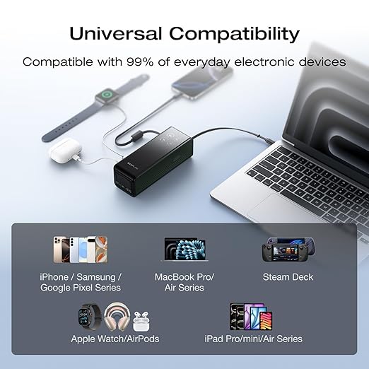 EF ECOFLOW Rapid Power Bank, 25,000mAh, 170W, 100W Built-in and Retractable Cables, Portable Charger with Triple 100W USB-C Port, Compatible with iPhone Series, Samsung, Laptop and More, Green