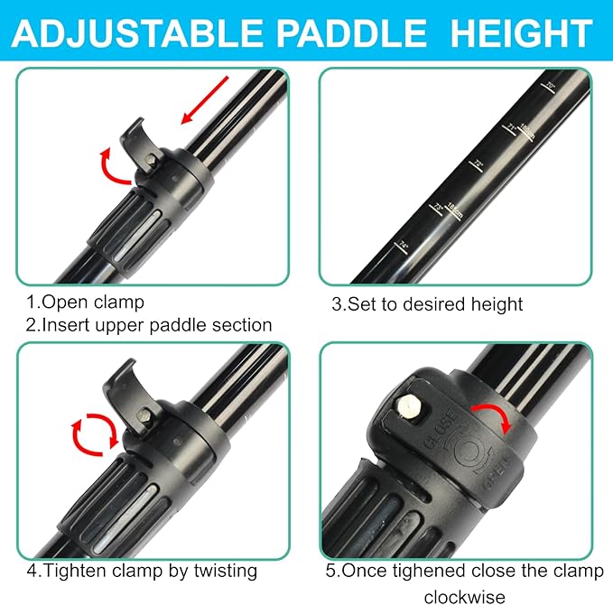 SUP Paddle – 4-Piece Adjustable Kayak Oar, Detachable Aluminum Alloy Paddle Board Paddles, Floating Carbon Fiber Textured Blade, Lightweight & Durable with Stretchable Leash