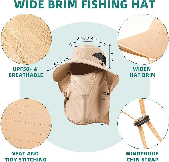 Cuffbow 3 Pcs Sun Hat for Men Women with Neck Flap Breathable Wide Brim Bucket Hat UV Protection UPF 50+ Fishing Hiking