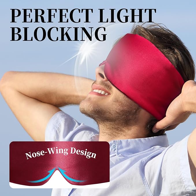 100% Mulberry Silk Sleep Mask, Large Eye Cover for Sleeping, Comfortable and Pressure-Free Sleeping Masks for Women Men, Completely Blackout (Wine Red)