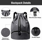 Hoedia Sports Drawstring Backpack - String Swim Gym Bag with Shoes Compartment and Wet Proof Pocket for Women/Men (Dark Grey)