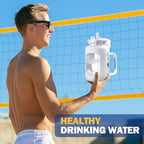 BLUEGO Water Bottle 64 oz Tumbler with Lid and Straw, Glass Water Bottle with Straw, Water Tumbler with Handle Half Gallon Water Jug Large Waterbottle for Daily Water Intake, BPA Free, White