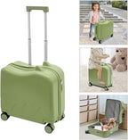 18 Inch Kid Ride On Suitcase, Ride-on Luggage with 4 Universal Wheels, Cute Lightweight Tow-Along Luggage with Password Lock, Rolling Luggage for Short Trips, School Trips, Outings (Olive green)