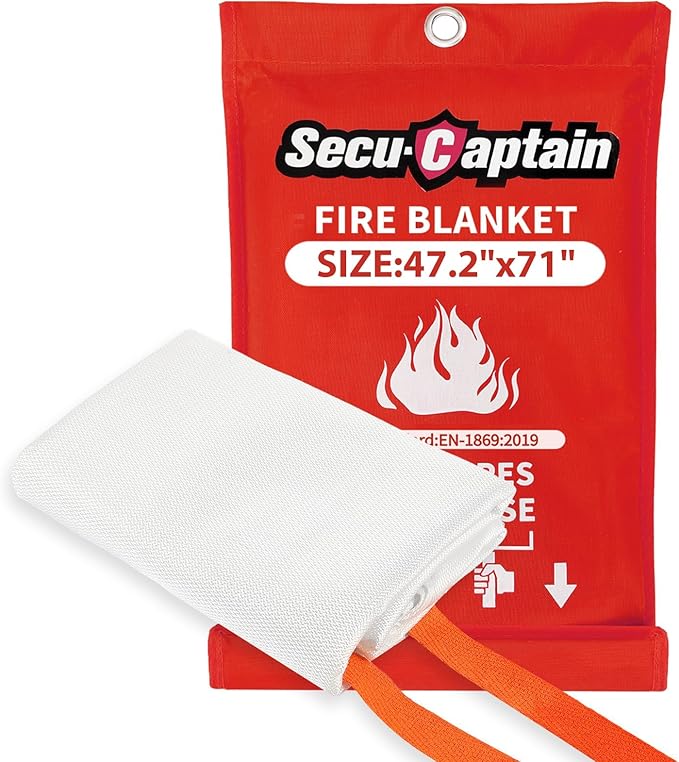 SecuCaptain Emergency Fire Blanket for Home - 47.2"x71" X-Large Flame Retardant Blankets with Fireproof Tabs for House Camping Kitchen Fire Protection Survival Safety
