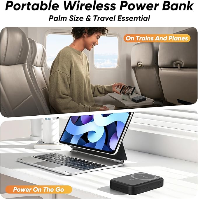 Power Bank 10000mAh Compatible with MagSafe, Magnetic Portable Charger with Digital Display, 15W Wireless Fast Charging, Built-in 3 Cables Compatible with iPhone 17/16/15/14/13/12 Series (White)