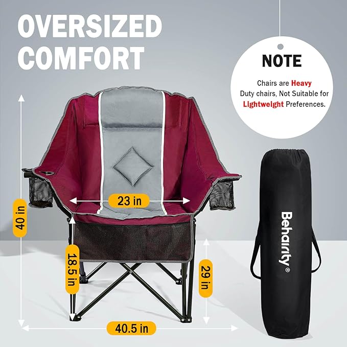 Oversized Camping Chairs Extra Wide 400lbs Capacity, Heavy Duty Folding Outdoor Chair with 2 Cup Holder & Storage Pocket, Padded and Portable Lawn Chair for Adults, Camp, Fishing, Tailgating, Picnic