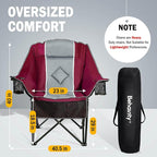 Oversized Camping Chairs Extra Wide 400lbs Capacity, Heavy Duty Folding Outdoor Chair with 2 Cup Holder & Storage Pocket, Padded and Portable Lawn Chair for Adults, Camp, Fishing, Tailgating, Picnic