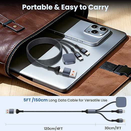 3 in 2 USB A/C Multi Charger Cable, Charging Cable for iWatch Charger/iPhone 17 Charger/IP, Braided Multiple Charger Cord Compatible with iPhone 17-11/iWatch Series 11-1/ultra/se/Car/Home 5FT