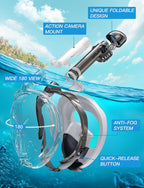 Zenoplige Full Face Snorkel Mask Adults,Dry-Top Snorkeling Gear with Camera Mount,Foldable 180-Degree Panoramic Scuba Mask for Snorkeling Diving Swimming Travel,Snorkel Mask Anti-Fog & Anti-Leak