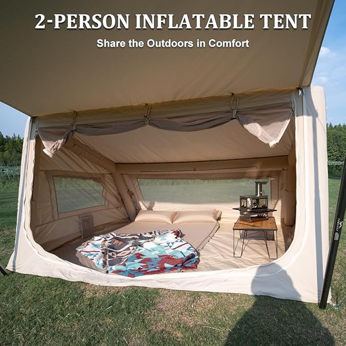 TOMOUNT Inflatable Canvas Tent with Pump,Easy Setup Blow Up Tent for Camping