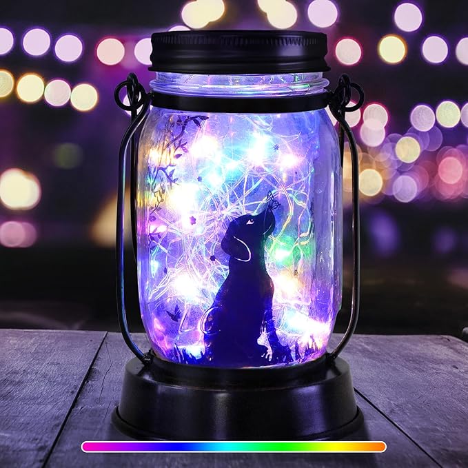 kyoryuger Dog Solar Colorful Lanterns Dog Lover Gifts for Women Men Dog Lovers Gifts Hanging Dog Lanterns with Stake for Yard Lawn Garden Decor Waterproof Dog Lights Torches